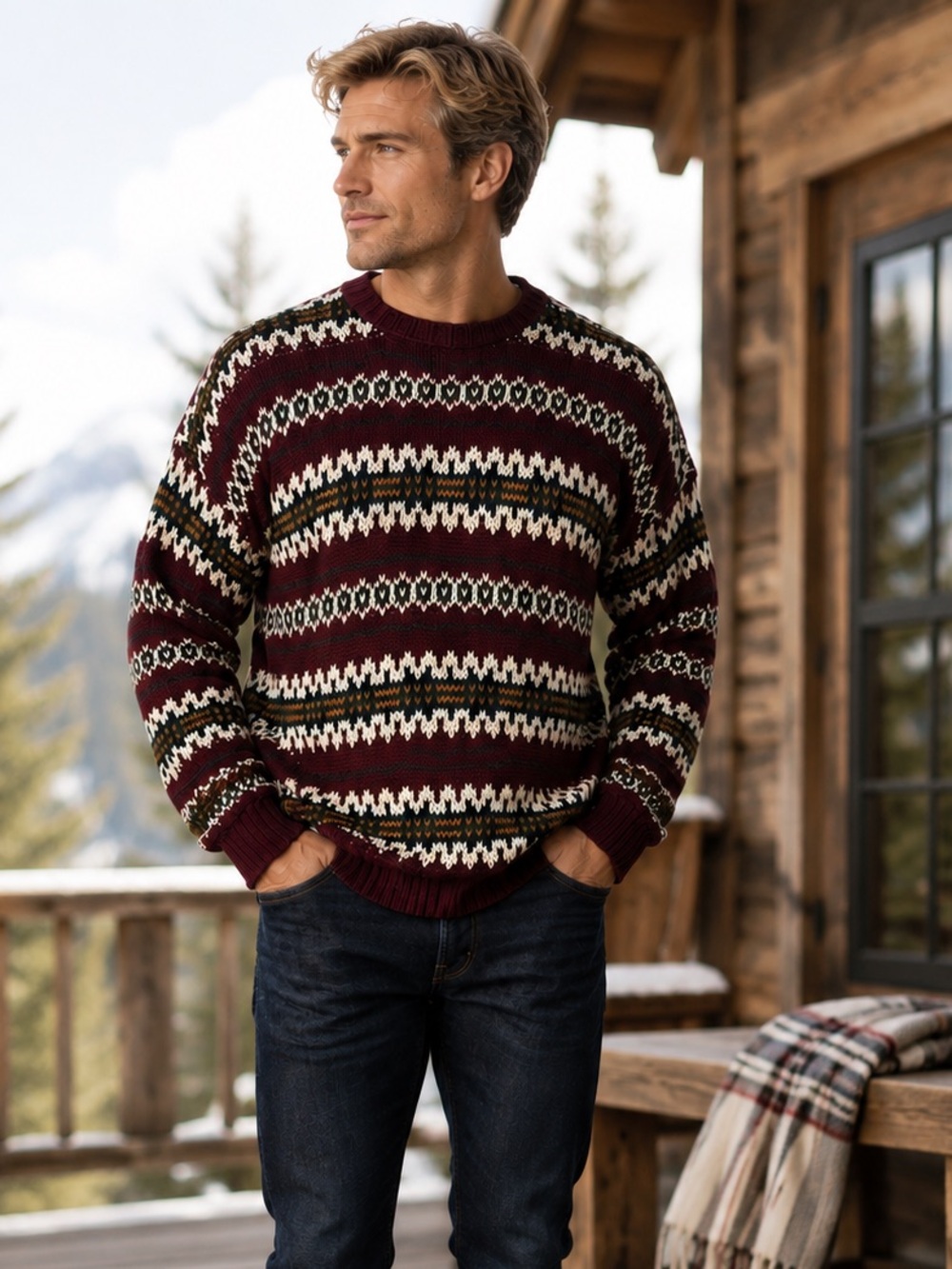 Vtg Britches Mens Crew Sweater XL Fair Isle Cotton Blend Apres Ski Lodge Preppy